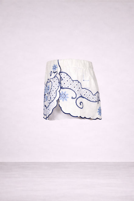 Orsina, Short Con Ricami Motivo Fiori Blu