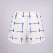 Orsina, Shorts Ricami Rose Azzurre Punto Croce