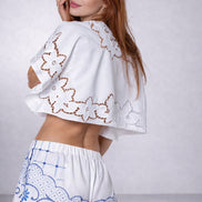 Orsina, Short Con Ricami Motivo Fiori Blu
