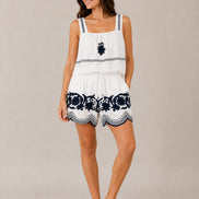Benaras, Shorts in Lino con Ricami