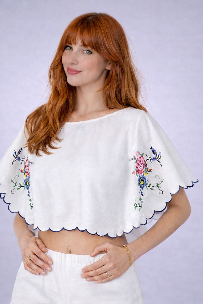 Orsina, Top Cropped con Ricami Punto Croce
