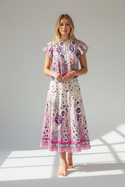 Top Cotone con Maniche a Volant Fantasia a Fiori Amia Antik Batik