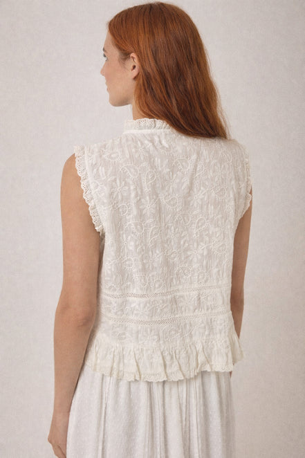 Top Senza Maniche in Pizzo con Lacci Bianco Camila Maison Hotel