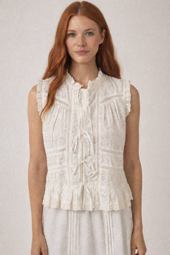 Top Senza Maniche in Pizzo con Lacci Bianco Camila Maison Hotel