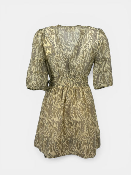 Mini Dress Fantasia con Cintura in Vita Fondo Beige Teodora Baash