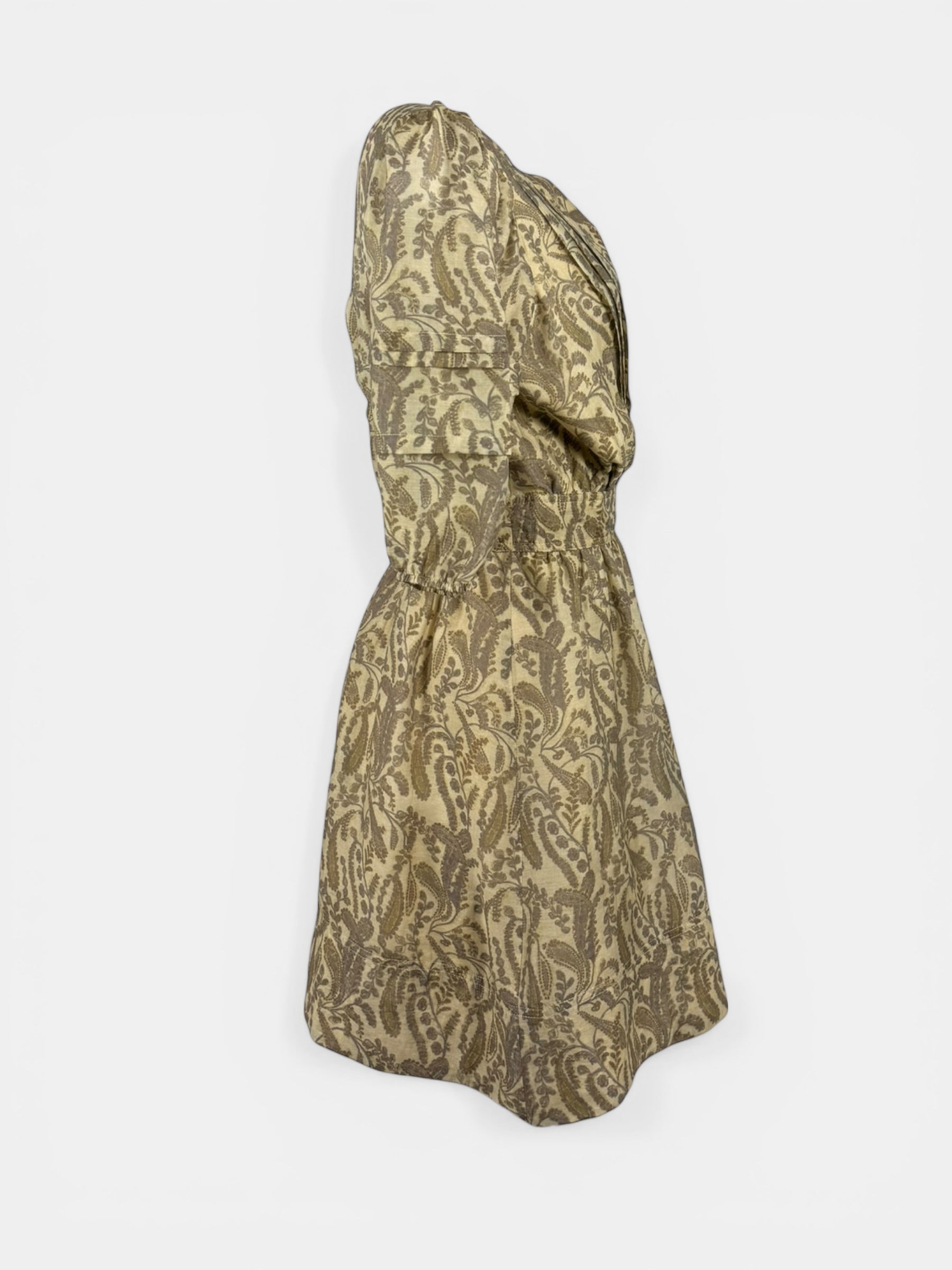 Mini Dress Fantasia con Cintura in Vita Fondo Beige Teodora Baash
