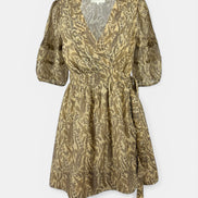 Mini Dress Fantasia con Cintura in Vita Fondo Beige Teodora Baash