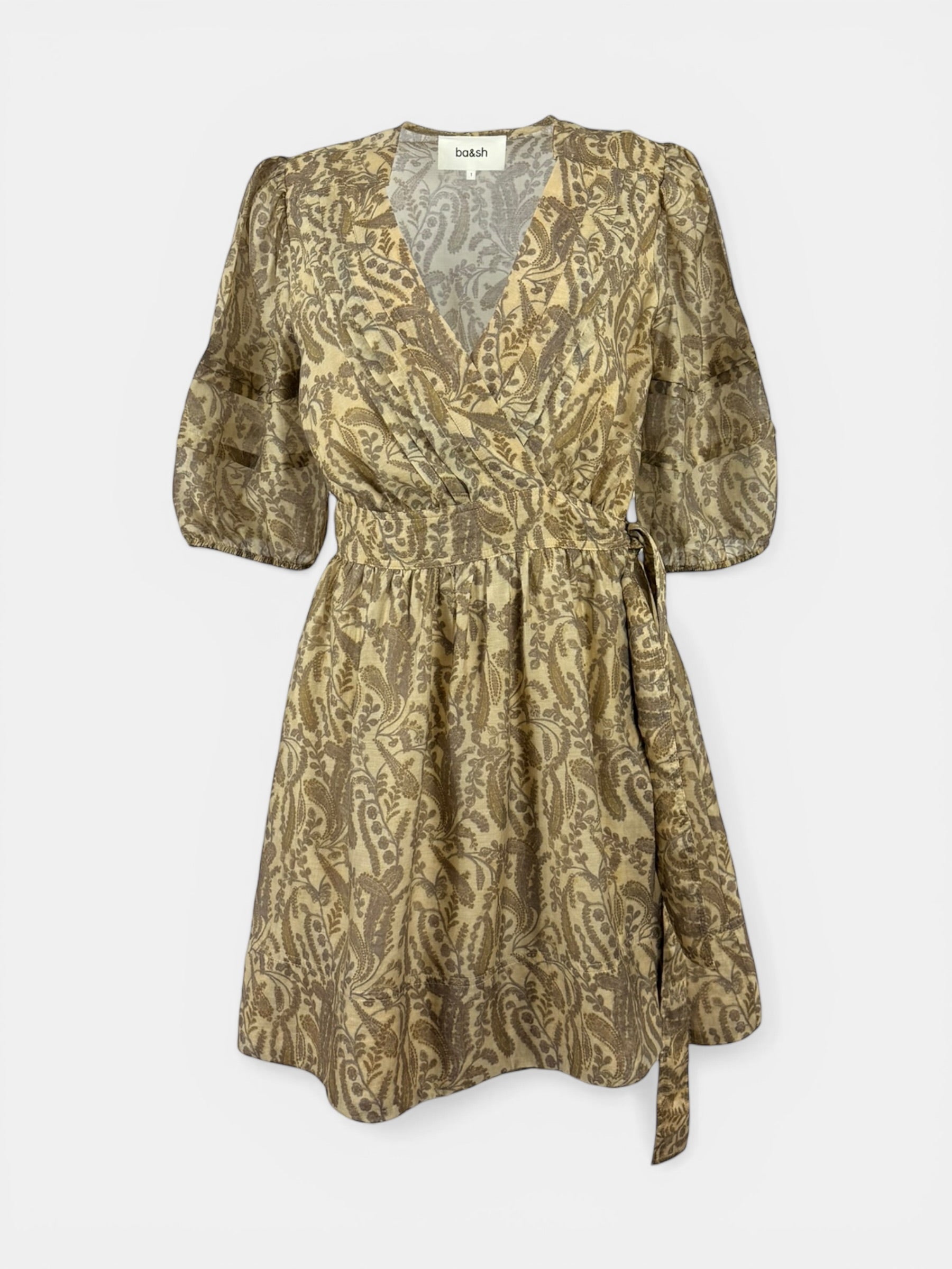 Mini Dress Fantasia con Cintura in Vita Fondo Beige Teodora Baash