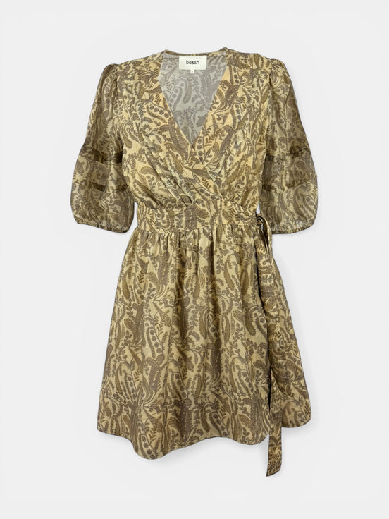 Mini Dress Fantasia con Cintura in Vita Fondo Beige Teodora Baash