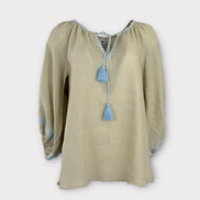 Caftano Beige Ricami Maniche Baloon Benaras