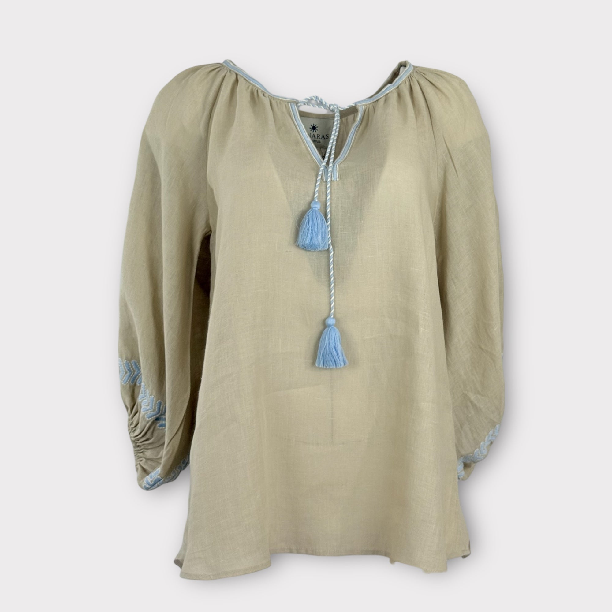 Caftano Beige Ricami Maniche Baloon Benaras