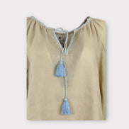 Caftano Beige Ricami Maniche Baloon Benaras