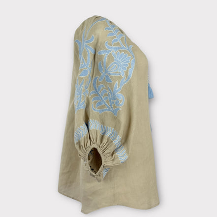 Caftano Beige Ricami Maniche Baloon Benaras