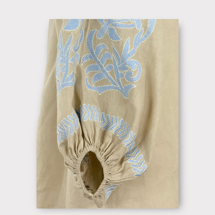 Caftano Beige Ricami Maniche Baloon Benaras