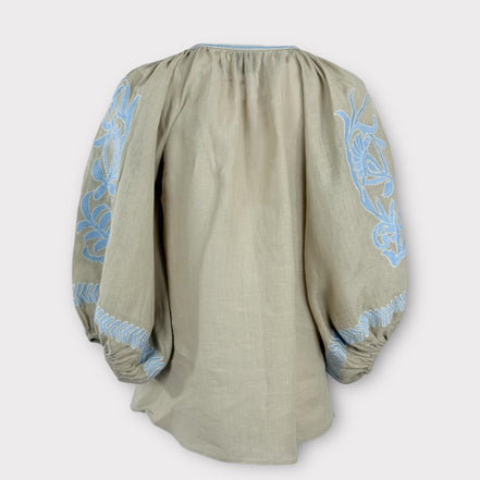 Caftano Beige Ricami Maniche Baloon Benaras