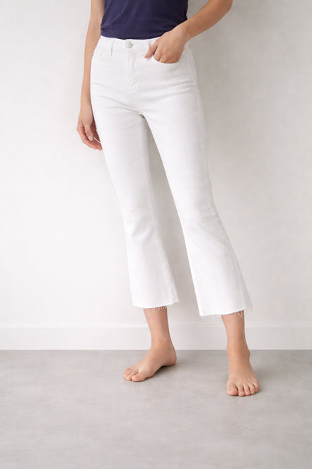 Denim Bianco Svasato Crop Vita Alta L'Agence