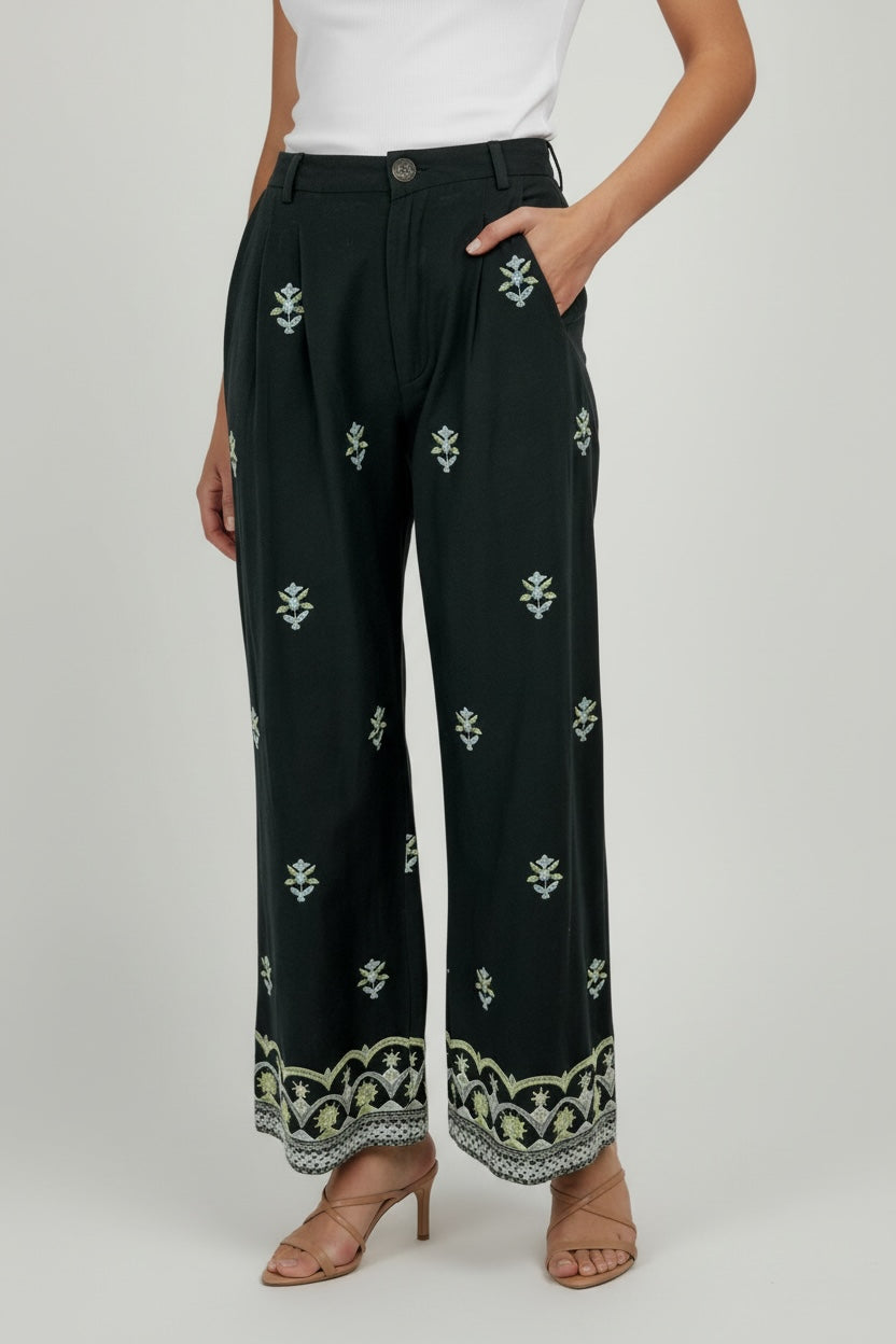 Pantalone di Cotone Largo Vita Media Fantasia Maison Hotel