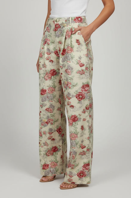 Pantalone di Cotone Largo Vita Media Fantasia Maison Hotel