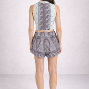 Shorts in Voile di Cotone Trapuntato Fantasia Paisley, Johri Antik Batik