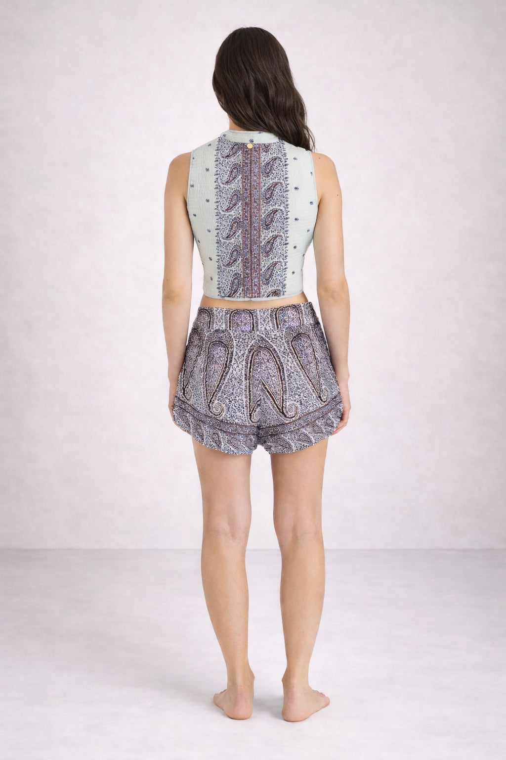 Shorts in Voile di Cotone Trapuntato Fantasia Paisley, Johri Antik Batik