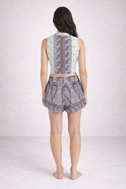Shorts in Voile di Cotone Trapuntato Fantasia Paisley, Johri Antik Batik