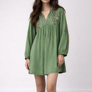 Abito Corto Verde con Ricami Telma Ba&sh