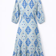Abito Midi in Lino Fantasia Geometrica Marigold, Nimo with Love