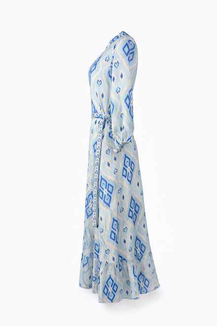 Abito Midi in Lino Fantasia Geometrica Marigold, Nimo with Love