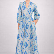 Abito Midi in Lino Fantasia Geometrica Marigold, Nimo with Love