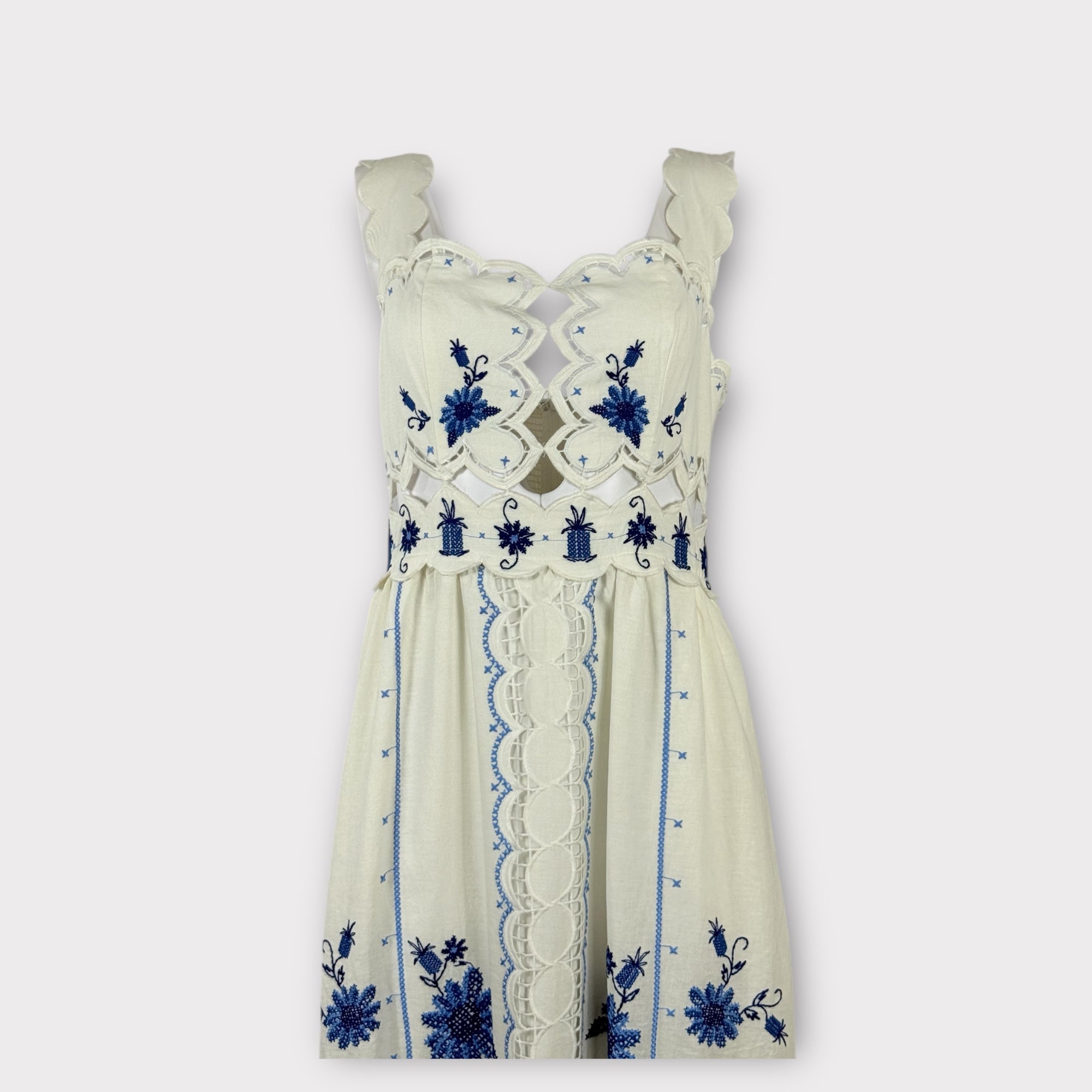 Abito Midi con Spalline Pizzo e Punto Croce Richelieu Farm Rio