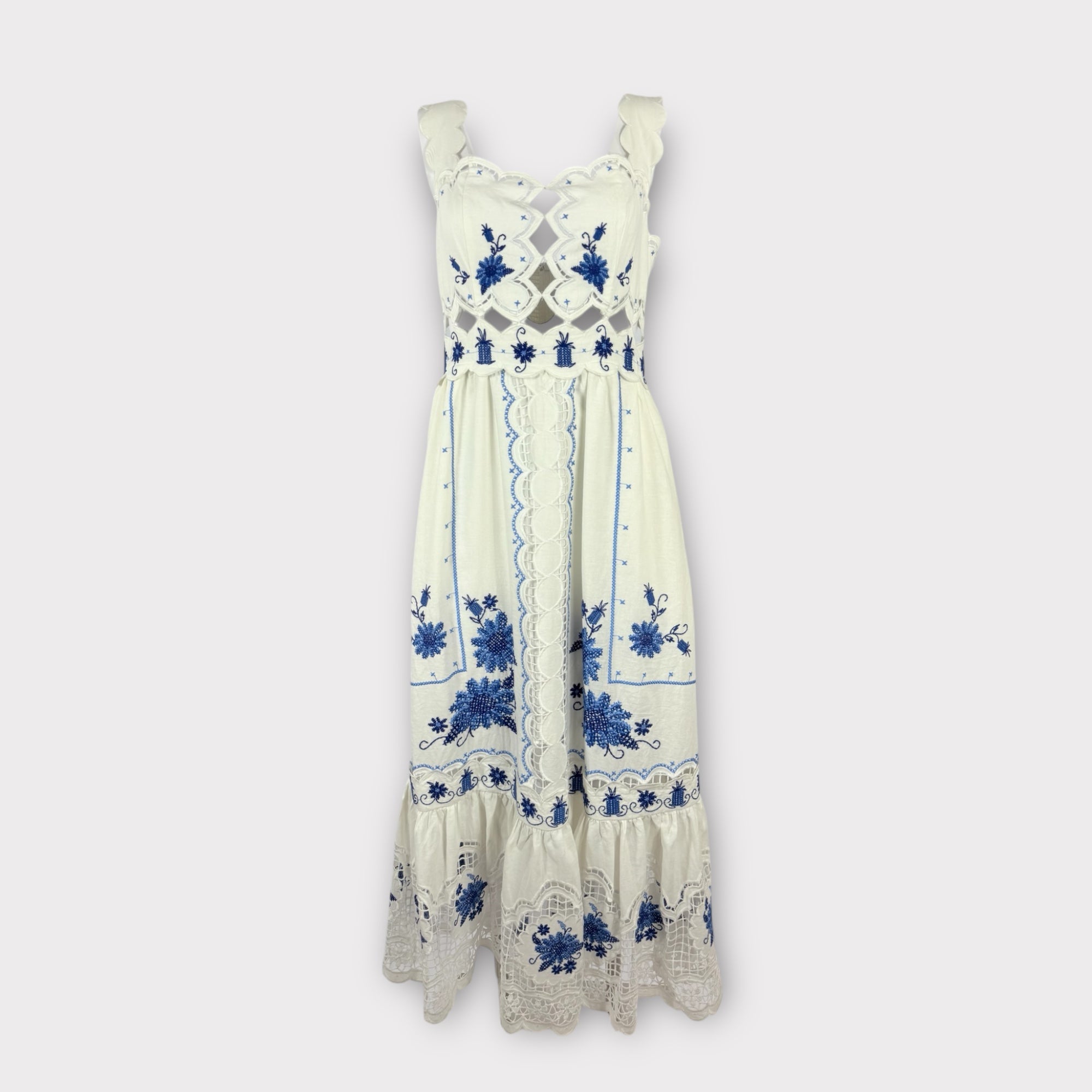 Abito Midi con Spalline Pizzo e Punto Croce Richelieu Farm Rio