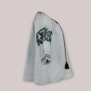 Caftano Lino Maniche Corte Ricamo Benaras