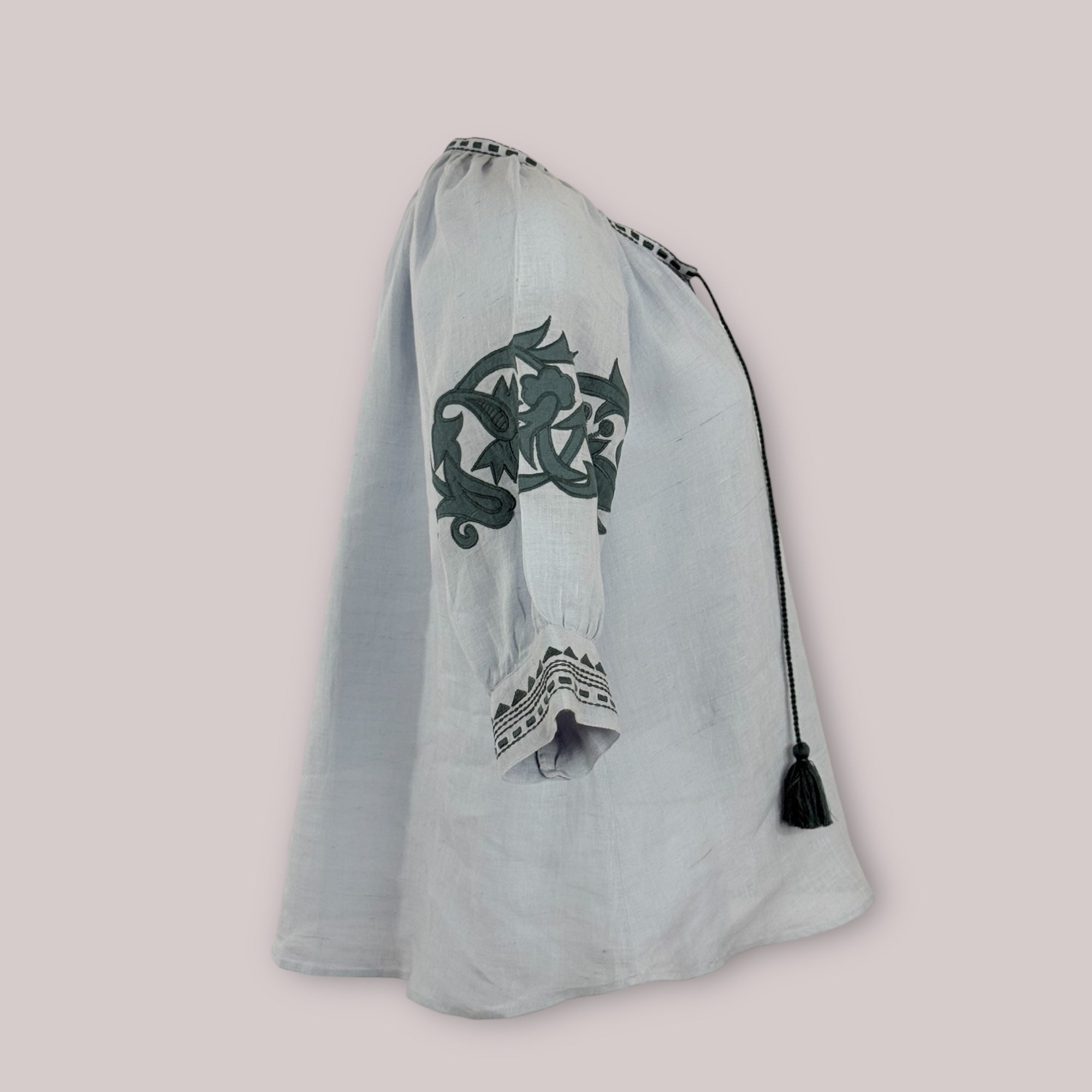 Caftano Lino Maniche Corte Ricamo Benaras