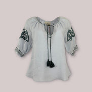 Caftano Lino Maniche Corte Ricamo Benaras