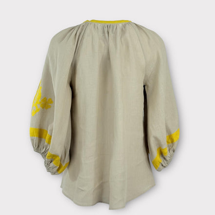 Caftano Beige Ricami Maniche Baloon Benaras