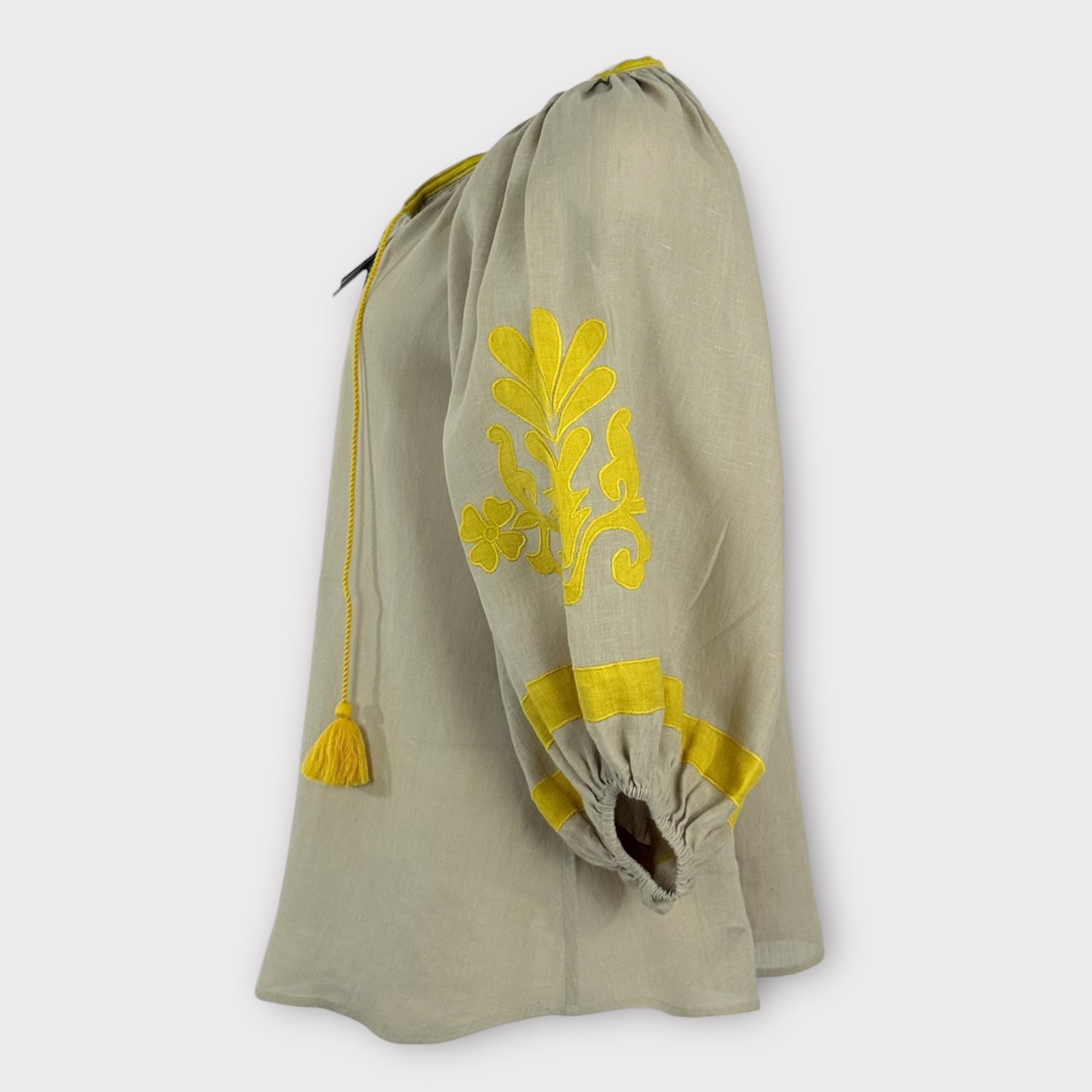 Caftano Beige Ricami Maniche Baloon Benaras