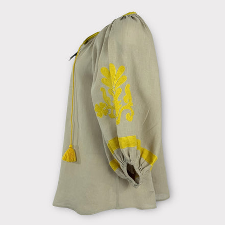 Caftano Beige Ricami Maniche Baloon Benaras