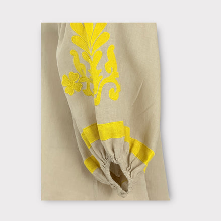 Caftano Beige Ricami Maniche Baloon Benaras