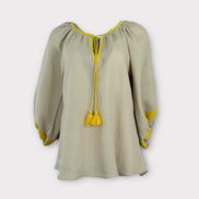 Caftano Beige Ricami Maniche Baloon Benaras