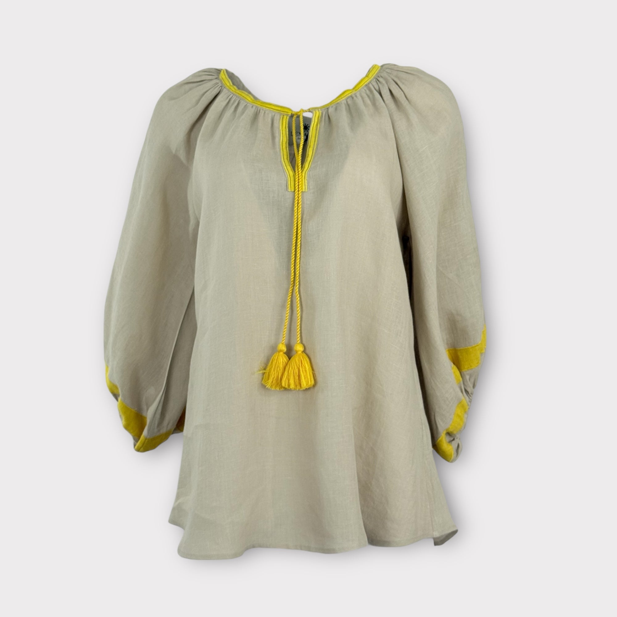 Caftano Beige Ricami Maniche Baloon Benaras