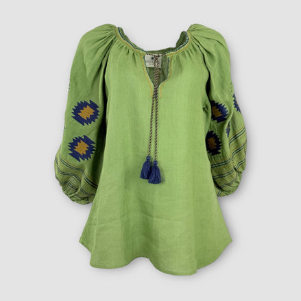 Caftano Verde Maniche Baloon Ricami Benaras