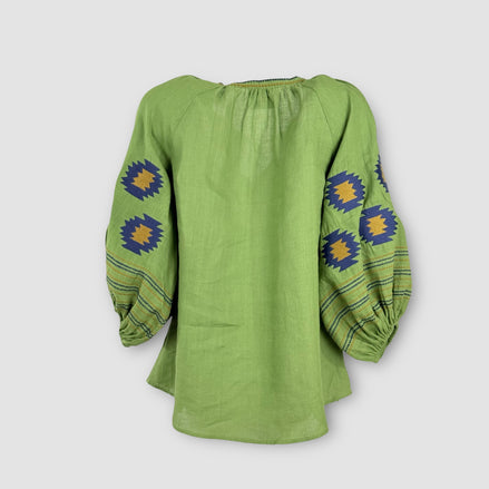 Caftano Verde Maniche Baloon Ricami Benaras