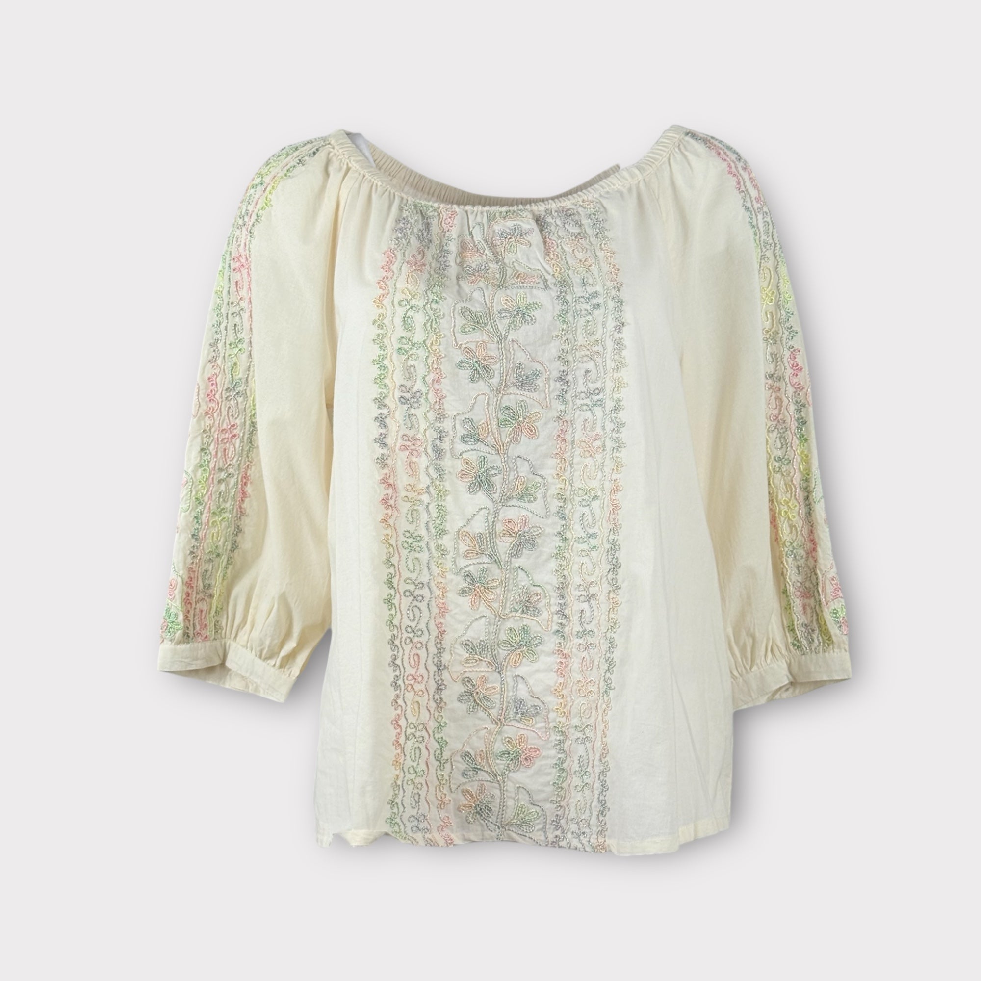 Blusa Burro con Inserti di Fili Lurex e Ricami Alex Antik Batik