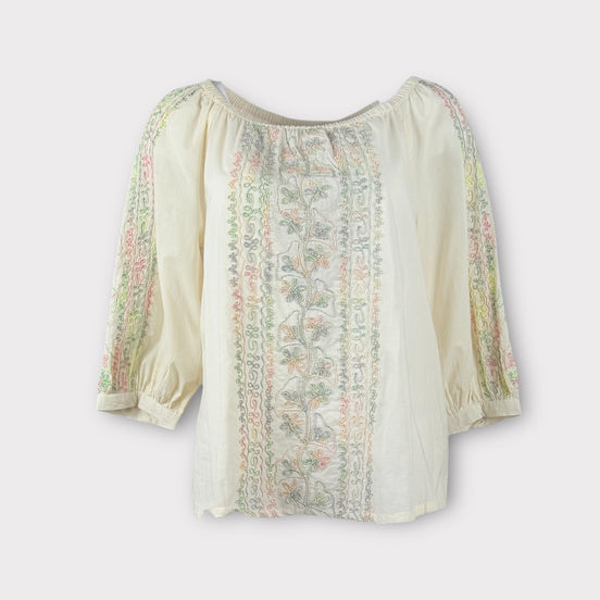 Blusa Burro con Inserti di Fili Lurex e Ricami Alex Antik Batik