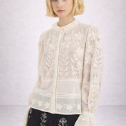 Camicia in Rete di Cotone Ricamato Avorio Carioca Antik Batik