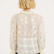 Camicia in Rete di Cotone Ricamato Avorio Carioca Antik Batik