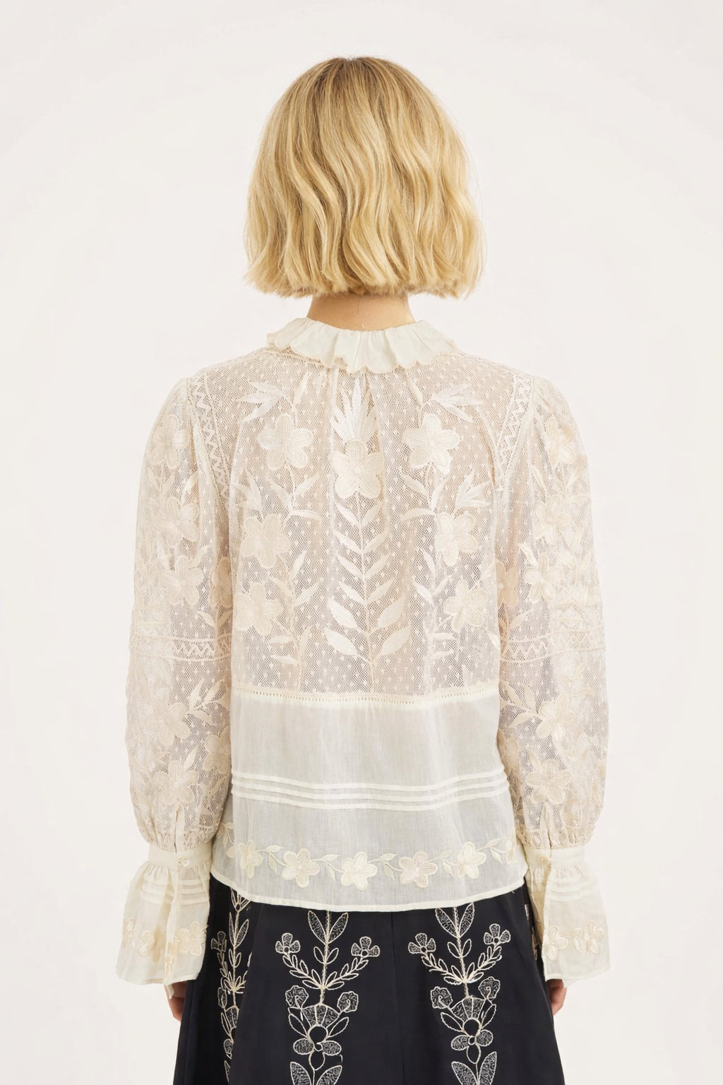 Camicia in Rete di Cotone Ricamato Avorio Carioca Antik Batik