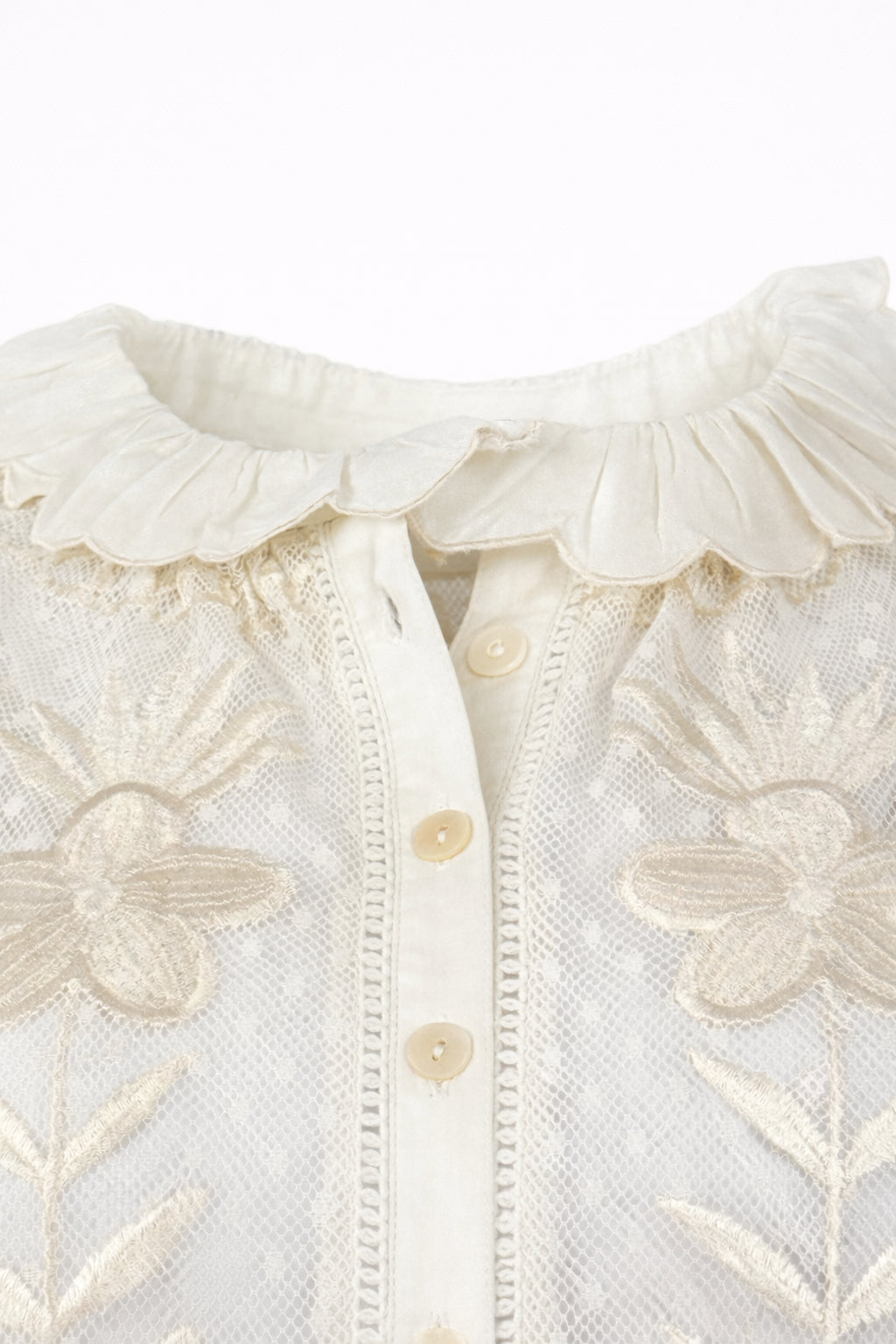 Camicia in Rete di Cotone Ricamato Avorio Carioca Antik Batik