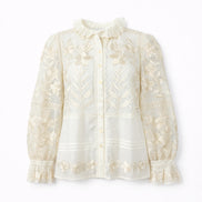 Camicia in Rete di Cotone Ricamato Avorio Carioca Antik Batik