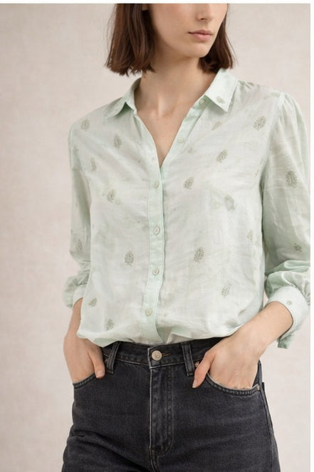 Camicia Verdeacqua Tie-dye con Ricami Maison Hotel